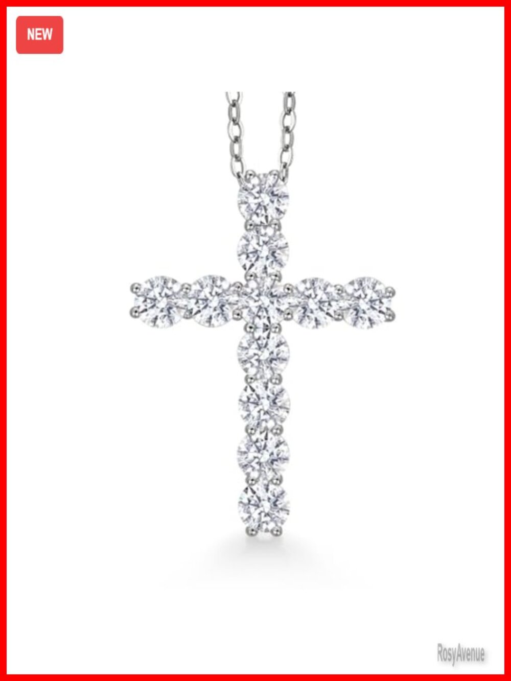 925 Sterling Silver Moissanite Cross Pendant Necklace 18 In